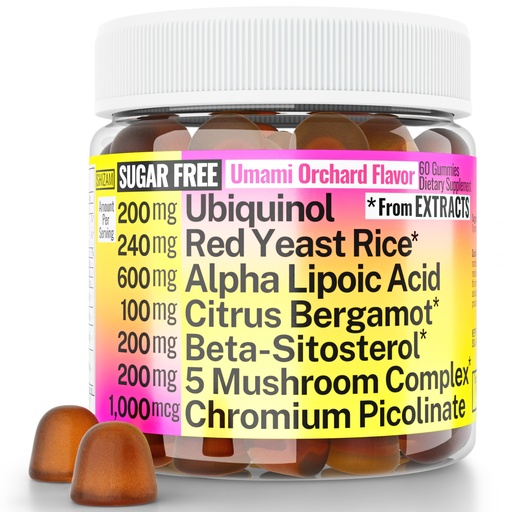 [BRSRAZQ2BVYB423U] Red Yeast Rice Alpha Lipoic Acid Ubiquinol CoQ10 Citrus Bergamot Beta-Sitosterol Chromium Picolinate Sugar-Less Gummies w Lion's Mane Turkey Tail Reishi Cordyceps Chaga, Pills Capsules Supplement Alt