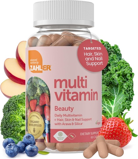 [BRSWGHA2AF6RECLB] Zahler Multivitamin Beauty, Daily Multivitamin +Skin Hair and Nails Support, for Women and Men with Iron, Certified Kosher, 60 Capsules
