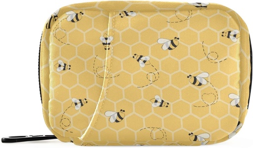 [BRSRMYLYB4BRSDT2] Yellow Bee Honeycomb Pill Organizer Case 7 Day Travel Pill Box with Zipper Portable Weekly Vitamin Medicine Supplement Holder Pouch Bag