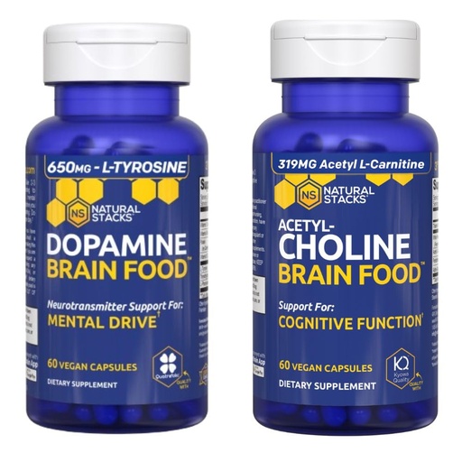 [BRSRMBDQAUFWCGYY] NATURAL STACKS Dopamine & Acetylcholine Brain Food Bundle - Supports Mental Drive and Cognitive Function* - 120 Total Capsules