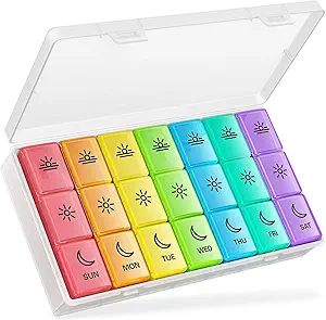 [BRSWGYA7CIIGGFA2] BUG HULL Pill Organizer 3 Times a Day, Large Weekly Medicine Pill Organizer 3X a Day, 7 Day Pill Box Cases Morning Noon Evening for Vitamin, Cod-Liver Oil, Supplements (Rainbow White)