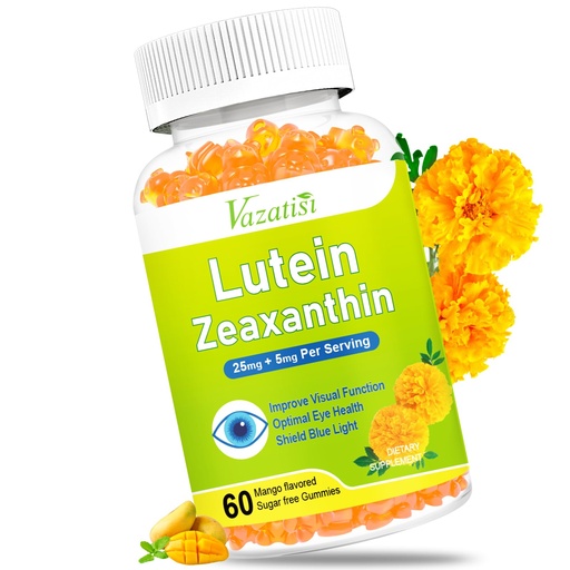 [BRSROCTRCUCQAC3J] Eye Vitamins Lutein & Zeaxanthin Gummies, Sugar Free Eye Health Supplements with Bilberry, Astaxanthin - Support Blue Light, Visual Function and Macular Health - Mango Flavored, 60 Count