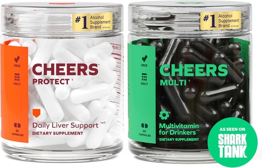 [BRSW2BD2BAAQECA7] Cheers Daily Combo | Protect + Multi | Daily Supplements for Drinkers to Support Liver Health & Replenish Lost Vitamins | 30 Doses Each | Choline, Betaine, Niacin, B-Vitamins, L-Cysteine, DHM