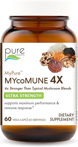 [BRSWGFAZCEIQ4HQV] MycoMune 4X Onddo organiko gehigarria - Reishi, Lion's Mane, Cordyceps, Chaga, Shiitake, Maitake for Immune System, Combat Stress, Build Energy by Pure Essence - 60 Caps