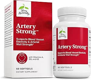 [BRSWKZYOAIPGKG3C] Terry Naturally Artery Strong - Cardio Health & Vascular Elasticity and Strength Support - Cardiovascular Support Supplement with Vitamins A & D3 - Aids Blood Vessel Elasticity - 60 Softgels