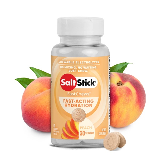 [BRSWGBQHCEFAIDLU] SaltStick Electrolyte FastChews - 60 Peach Chewable Electrolyte Tablets - Salt Tablets for Runners, Sports Nutrition, Electrolyte Chews for Hydration