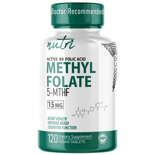 [BRSROEL2CMNAAHQ7] Nutri 5-MTHF L Methylfolate 15MG - 4 Month Supply, 120 Vegan Tablets - Methylated Folate Supplement - Cognitive Function, Heart Health, Prenatal Support - 3rd Party Tested - NSF Certified Facility
