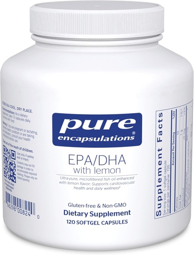 [BRSWIYYIBR6AOGTY] Pure Encapsulations EPA/DHA with Lemon | Ultra-Pure, Molecularly Distilled Fish Oil Concentrate with Lemon | 120 Softgel Capsules
