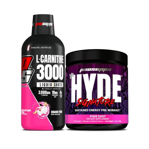 [BRSRAHAQO4PRQCT5] PROSUPPS L-Carnitine 3000 Stimulant Free Liquid Shots (31 Servings, Dragon Fruit) and Mr. Hyde Signature Series Pre-Workout Energy Powdered Drink (30 Servings, Pixie Dust) Bundle