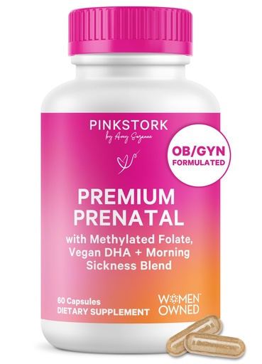 [BRSWGZY2CN5ROA3P] Pink Stork Premium Prenatal Vitamins for Women | Methylated Folate, Choline, Vegan Algae DHA, Iron | Doctor-Formulated | Organic Whole-Foods + Probiotic | No Fishy Burps | Gentle on Stomach, 60 Count