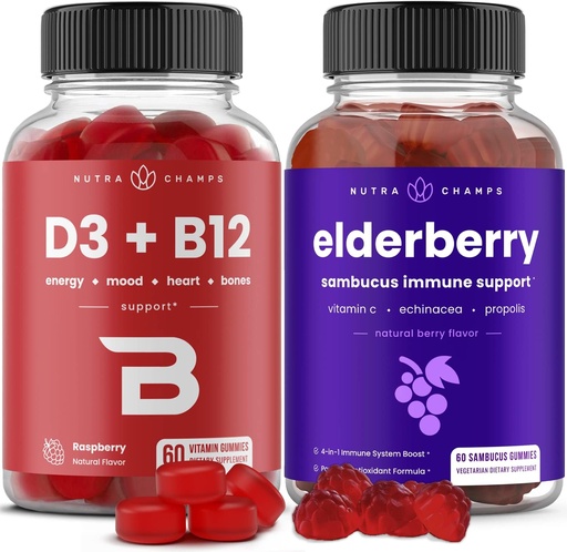 [BRSWYAQYOEARAGY7] NutraChamps Vitamin B12 Gummies and Elderberry Gummies Bundle