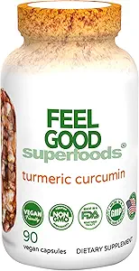 [BRSWGGAFCIJQ4YDB] FeelGood Superfoods 1000mg Turmeric Curcumin Capsules, Fortified with 95% Curcumin Extract and Black Pepper Extract, 90 Count