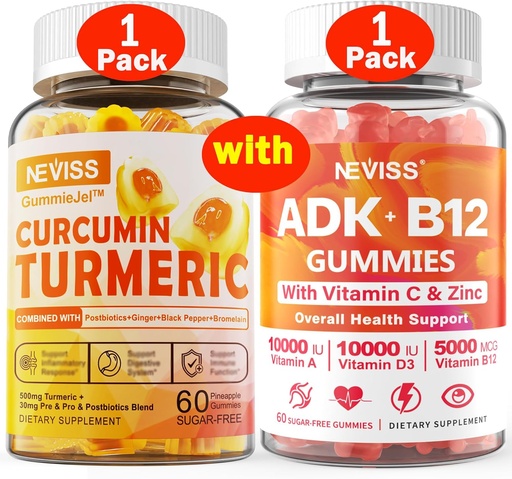 [BRSRAYLYBZ7WYF3O] 1Pack Turmeric Curcumin Filled Gummies + 1Pack Vitamin ADK with B12 Gummies