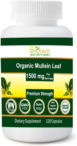 [BRSWYHARCEBAMF3F] Organic Mullein Leaf 1500 mg Servind 120 capsule vegetale fabricate în SUA