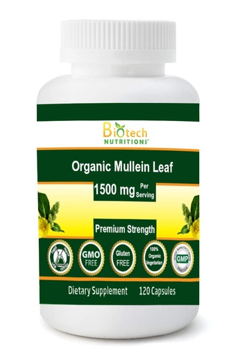 [BRSWYHARCEBAMF3F] Organic Mullein Leaf 1500 mg Serving 120 Vegetable Capsules Made in USA
