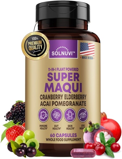 [BRSRAAAYCF5AMFIY] Organic Super Maqui Berry Capsules - Superfood Powder - Elderberry Extract, Cranberry, Pomegranate, Acai - Dry Eye & Tear Support, Gut Health, Skin - 60 Vegan Capsules, Non GMO, Gluten Free Supplement