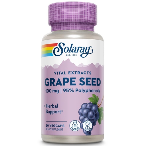 [BRSWKHQYAYCAA2I7] SOLARAY Grape Seed Extract 100 mg Plus Bioflavonoid Complex | Healthy Cardiovascular & Blood Vessel Support | 60 VegCaps