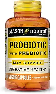 [BRSWIZTZAUHB6H3M] MASON NATURAL Probiotic with Prebiotic, 40 Day Supply for Normal Digestive Function & Improved Gut Health, 40 Veggie Capsules