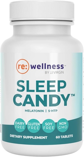 [BRSWICYAOUBAKED6] Reignite Wellness by JJ Virgin | Sleep Candy | Chewable 5-HTP Supplement with Inositol, Vitamin B6, Melatonin & L-Theanine for Adults | Lemon Flavor | 60 Tablets