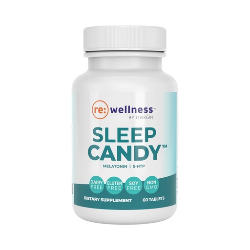 [BRSWICYAOUBAKED6] Reignite Wellness by JJ Virgin | Sleep Candy | Chewable 5-HTP Supplement with Inositol, Vitamin B6, Melatonin & L-Theanine for Adults | Lemon Flavor | 60 Tablets