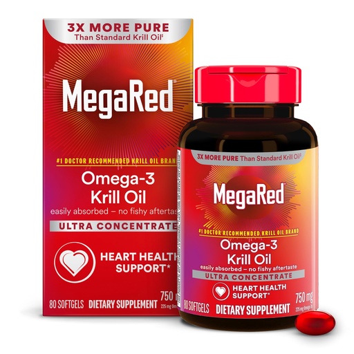 [BRSWGED7BMORYHLP] MegaRed Antarctic Krill Oil 750mg, Omega 3 Fatty Acid Supplement, Ultra Concentrate EPA & DHA Softgels, Antioxidant Astaxanthin, Heart Health Supplement with No Fish Oil Aftertaste, 80ct