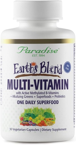 [BRSWIED5BIBAKCLK] Paradise Herbs Earth 's Blend Once Daily Multivitamin for Men, No Iron, 48 Organic Superfoods, Probiotics, Antioxidánsok, Vitaminok A, B12, C, D, K2, 30 Count