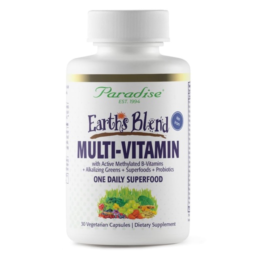 [BRSWIED5BIBAKCLK] Paradise Herbs Earth's Blend Once Daily Multivitamin, No Iron, 48 Organic Superfoods, Probiotics, Antioxidants, Vitamins A, B12, C, D, K2, 30 Count