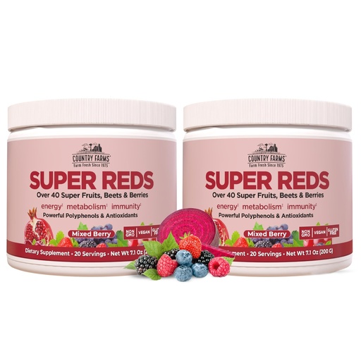[BRSROGQTDF4AOETH] COUNTRY FARMS Super Reds, Energizing Polyphenol Superfood, Over 40 Super Fruits and Berries, Powerful Antioxidants and Polyphenols, Supports Energy, Supports Circulation, 40 Servings, Mixed Berry