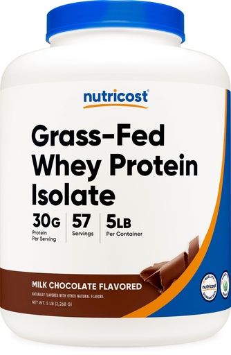 [BRSWGZ37CICW23A2] Nutricost Grass-Fed Whey Protein Isolate (Chocolate) 5LBS - Non-GMO, Gluten Free, Natural Flavors