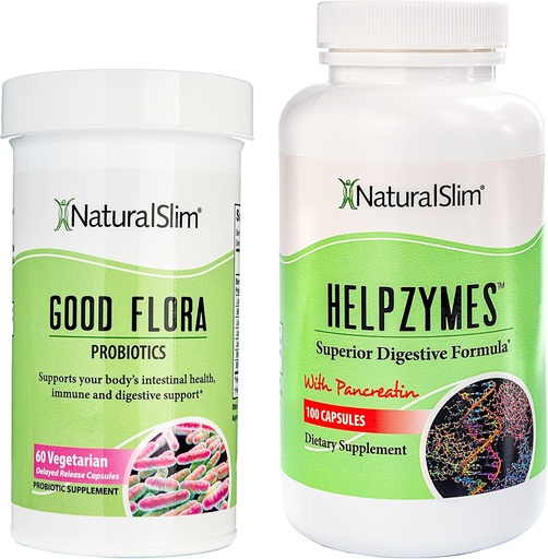 [BRSW2BITO57QGF3G] NaturalSlim Digestive Health Bundle – Good Flora & Helpzymes - Potent Probiotics & Powerful Digestive Enzymes for Better Digestion & Absorption of Food Nutrients | Formulated by Frank Suarez