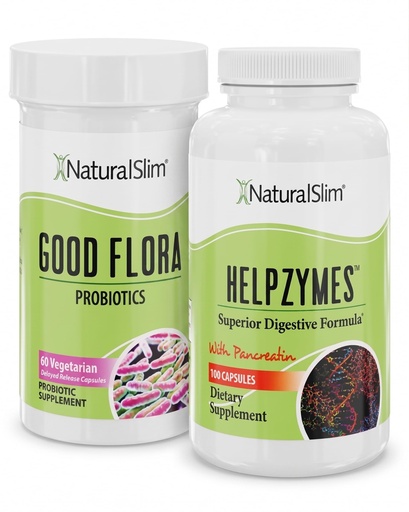 [BRSW2BITO57QGF3G] NaturalSlim Digestive Health Bundle – Good Flora & Helpzymes - Potent Probiotics & Powerful Digestive Enzymes for Better Digestion & Absorption of Food Nutrients | Formulated by Frank Suarez
