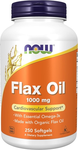 [BRSWIY32BQOBWCLE] NOW Foods Supplements, Flax Oil 1,000 mg made with Organic Flax Oil, Cardiovascular Support*, 250 Softgels