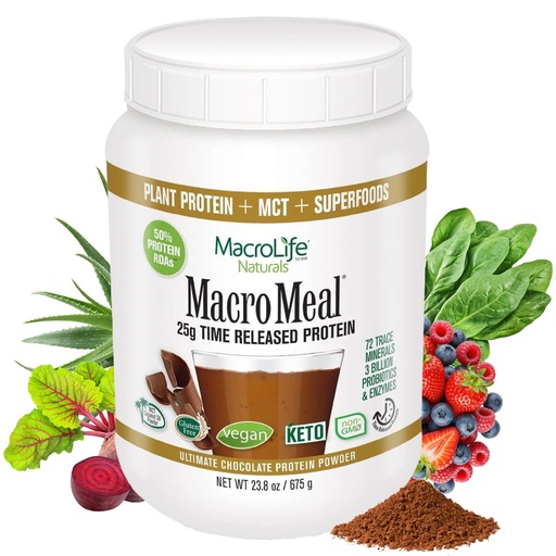 [BRSWKG34BR7BGFA7] MacroLife Naturals MacroMeal Chocolate Vegan Protein Powder 25g + Superfood Greens 3 Billion Probiotics & Fiber for Lasting Energy - Plant Based Shake & Smoothie Mix Non-GMO, Gluten-Free - 15 Servings