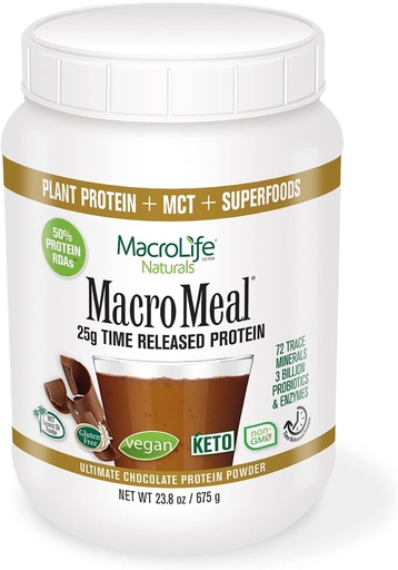 [BRSWKG34BR7BGFA7] MacroLife Naturals MacroMeal Vegan Chocolate Protein Powder Superfood Greens Probiotikas + Fiber, Imūnās enerģijas Gremošanas Daily Essentials for Women & Men Gluten-free - 23.8oz (15 Servē) Šokolāde