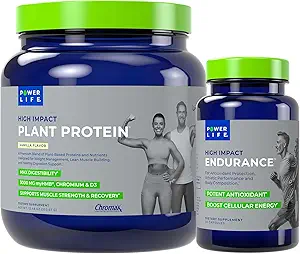 [BRSROALRBUCAE336] POWERLIFE High Impact Plant Protein (Vanilla - New Formula) with 3000 MG of HMB, No Sugar Added, Non-GMO High Impact Endurance