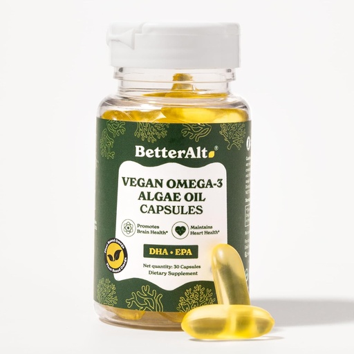 [BRSRABQZPIBRUETF] Better Alt Vegan Omega-3 Softgel Capsules | Algae Oil (1000 mg) | 501 mg DHA | 6 mg EPA | Helps Promote Brain Health | 1-Month Dietary Supplement
