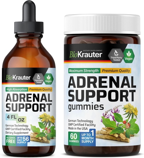 [BRSRAGD2PIFBQ2YY] BIO KRAUTER Adrenal Support 60 Gummies & Adrenal Support Tincture 4 Fl. Oz.