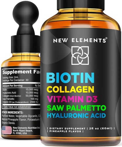 [BRSROAALPIOWYDLV] Liquid Biotin for Hair Growth Women & Men 10000mcg | Biotin and Collagen Supplements with Saw Palmetto & Hyaluronic Acid | Biotin Drops for Hair Growth with Vitamin D3 for Hair Skin and Nails