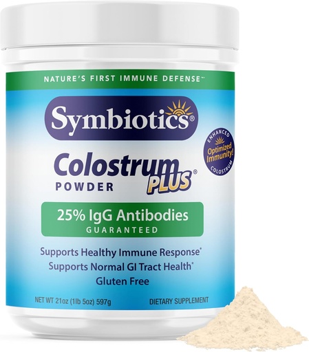 [BRSWIYQLCEGBWCY7] Symbiotics Colostrum Plus Powder 21 oz (597 g) - Immunity Support - Promotes Athletic Performance and Optimal Iron Levels - Immunoglobulin - 25% lgG Antibodies - Gluten Free