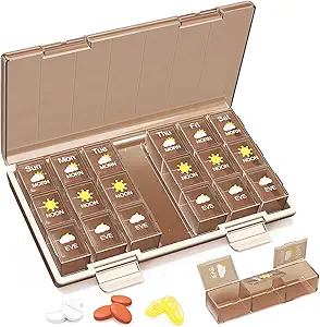 [BRSRAFI5BYCGGHTK] Medilax Pill Organizer 3X a Day, Pill Boxes and Organizer 3 Times a Day, Pill Box 7 Day，Pill Case with Triple-Protective, Pill Containers for Vitamins/Medication/Supplements, Coffee