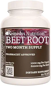 [BRSWGGT5DJ7GCF3A] Remedy's nutrition Beet Root | 1,000 mg, 60 Vegan Capsules Herbal Dietary Supplement | Two Month Supply