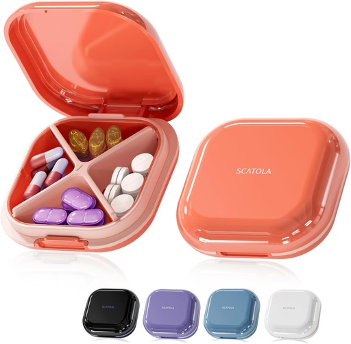 [BRSRAYD7OIPBYF3U] Case cu pastile mici, cutie cu pastile, container cu pastile de călătorie, portabil, pilulă de buzunar caz pentru Purse, Mini Pill Organizator pentru Medicină, Cute 5 culori (Red)
