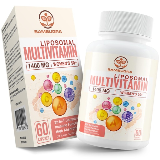 [BRSRAZQTAABGMCLG] Sambugra Liposomal Multivitamin for Women 50+ - Women Daily Multivitamin with 32 Ingredients, CoQ10, Vitamins C, B, D, E for Cardiovascular & Bone Health Support - Iron-Free (60 Capsules)