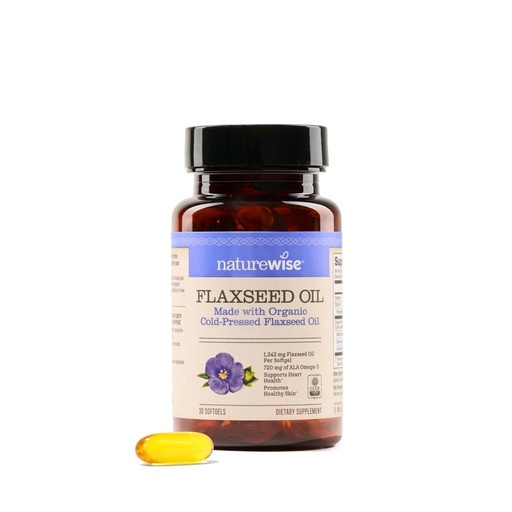 [BRSRA2Q3BF7GG2DP] NatureWise Flaxseed Oil 1200 mg, Fish Free Omega 3 6 9 with 720mg ALA - CCOF Certified Organic Flaxseed Oil - Plant Based Omega - Cold Pressed, Non-GMO - 30 Softgels[1-Month Supply]