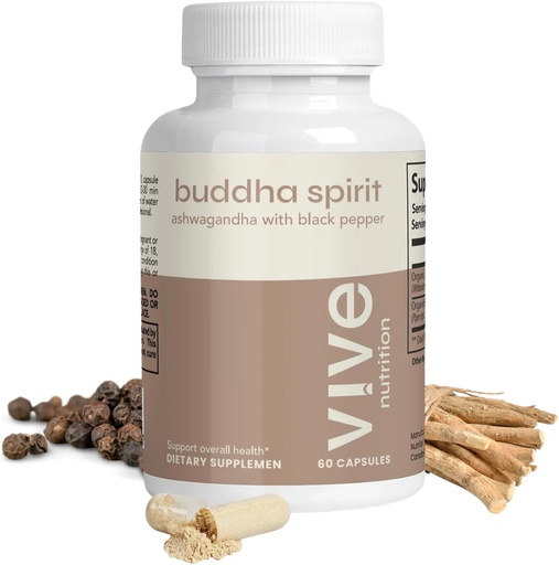 [BRSRAFD2OEPBMEY7] Buddha Spirit Ashwagandha Capsules with Black Pepper - 100% Organic, Vegan & Gluten-Free - 60 count, 30-Day Supply