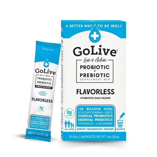 [BRSWIZYPAB7QO3DU] GoLive Prebiotic & Probiotic for Women, Men, Kids. Flavor-Free, Sugar-Free, Synbiotic Powder w/ GOS, L-Glutamine, Vitamin D3, Electrolytes. For Gut Health, Digestion, Metabolism, Immunity 15-50B CFUs.