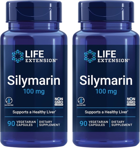 [BRSRAYI6AQMGA2Y4] Life Extension Silymarin – Milk Thistle Extract – Supports Liver Health – Gluten-Free, Non-GMO, Vegetarian – Two Pack - 2 x 90 Capsules