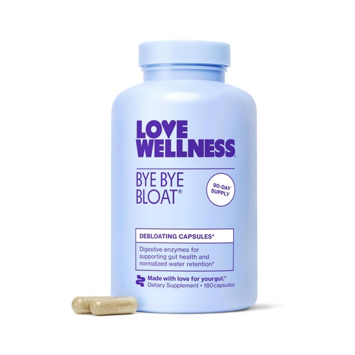 [BRSRM2TYCQCRMC3K] Love Wellness Bye Bye Bloat, Digestive Enzymes | Bloating Relief for Women | Help Reduce Gas Relief & Water Retention | Supports Digestive Health with Fenugreek & Dandelion | 180 Count