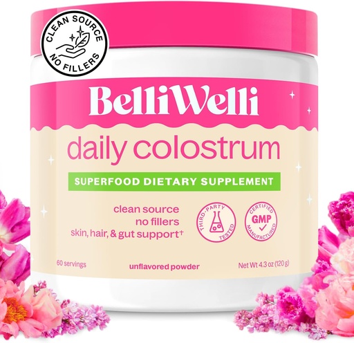 [BRSROCAQCAMRACD3] Belli Welli Premium Bovine Colostrum Powder | Organic, Grass-Fed | High Potency | Gut Health, Immune & Skin Support | Superfood Supplement for Adults (60 Servings)