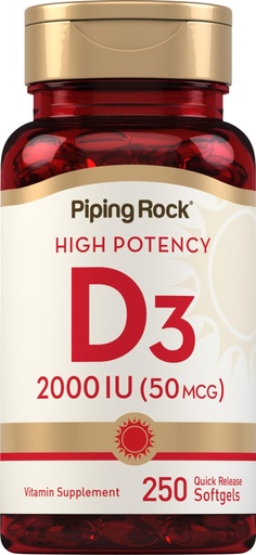 [BRSWIHQFB4NG22I5] Piping Rock Vitamin D3 2000 IU | 250 Softgels | High Potency | Cholecalciferol Supplement | Non-GMO, Gluten Free